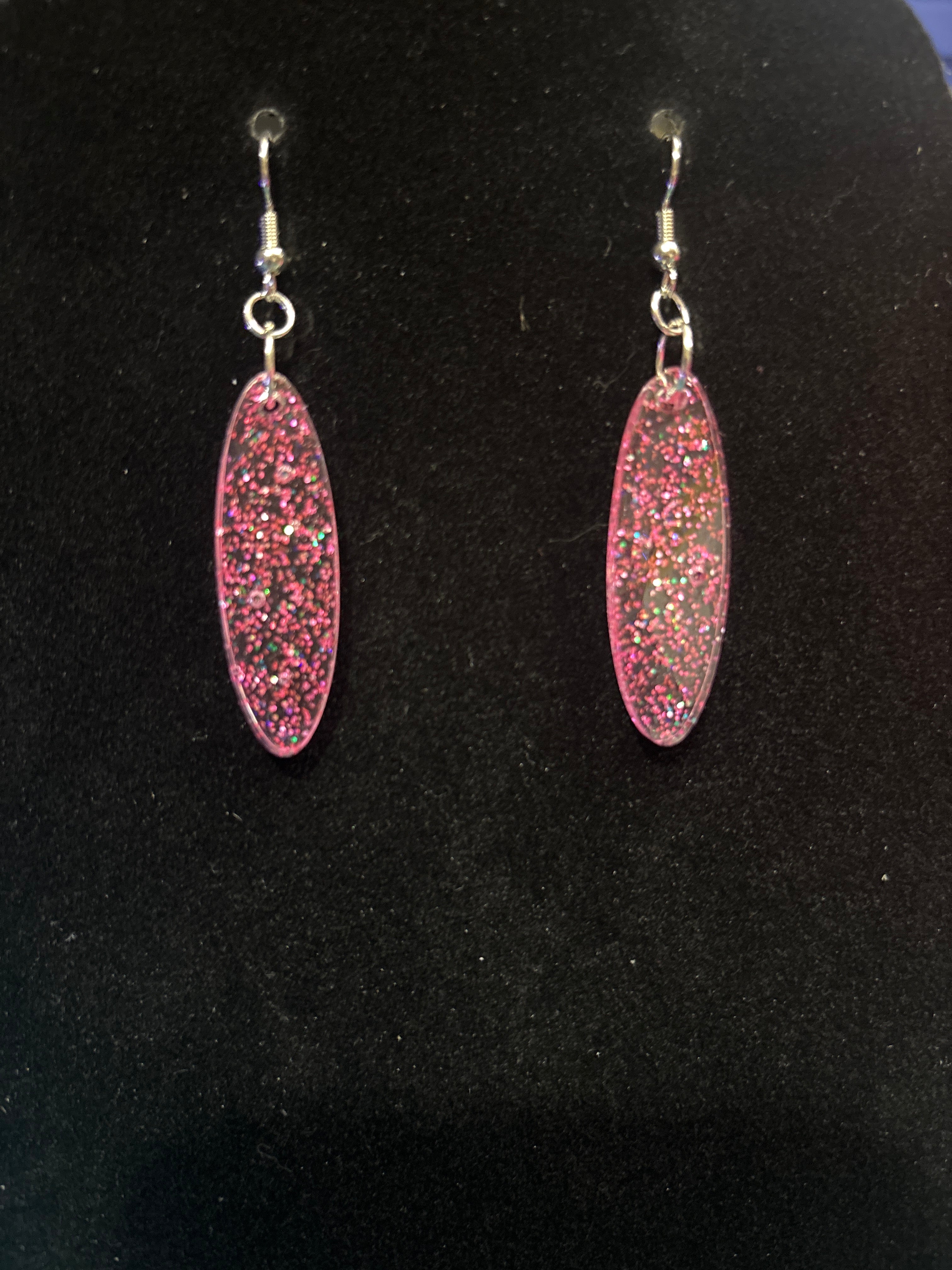 Pink glitter oval earrings
